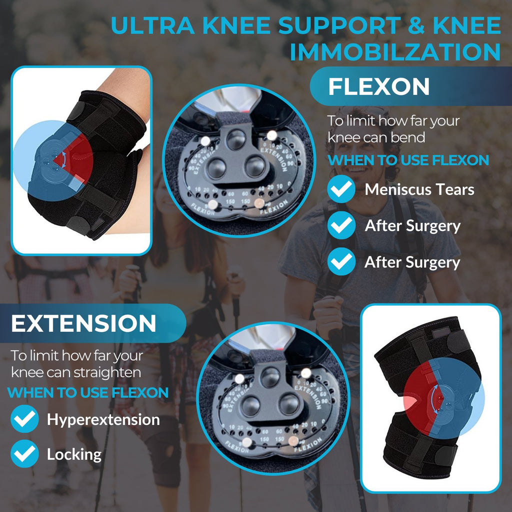 Hyperextension Hinged Knee Brace Sleeve with Adjustable Flexion & Extension ROM Dials - Comfyorthopedic