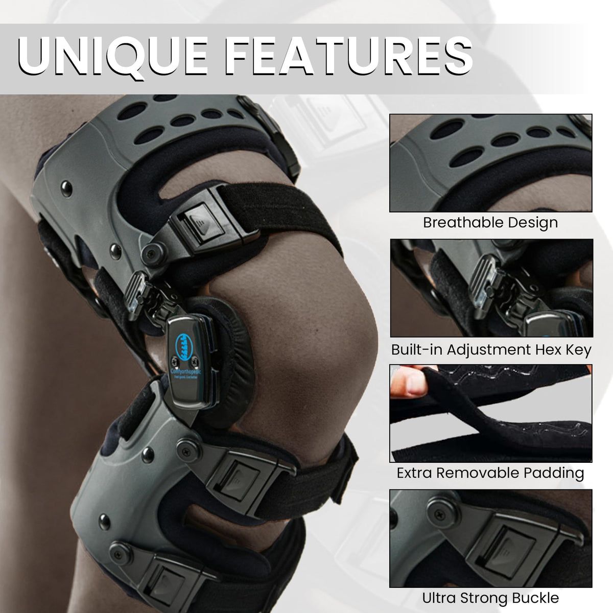 OA Unloader Knee Brace Support Lateral/Medial. Black with Built - in Hex Key (L1851/L1843) - Comfyorthopedic