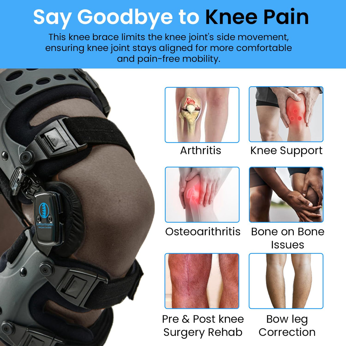 OA Unloader Knee Brace Support Lateral/Medial. Black with Built - in Hex Key (L1851/L1843) - Comfyorthopedic