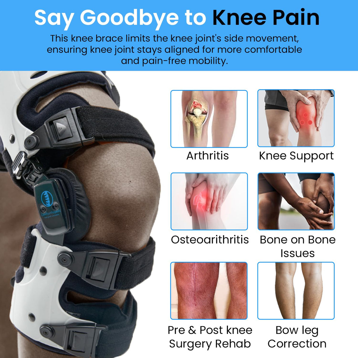 UPGRADED OA Unloader Knee Brace, Medial Arthritis Pain & Osteoarthritis Offloader, Best Bone on Bone Cartilage Joint Support L1851 L1843 Built - in Hex Key - Comfyorthopedic