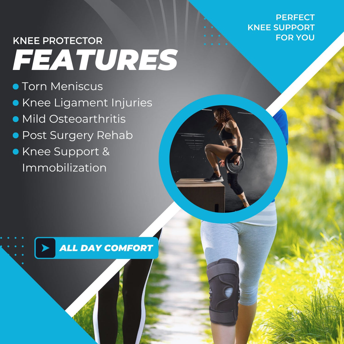 Hyperextension Hinged Knee Brace Sleeve with Adjustable Flexion & Extension ROM Dials - Comfyorthopedic