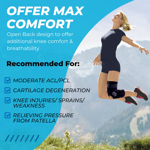 Hyperextension Hinged Knee Brace Sleeve with Adjustable Flexion & Extension ROM Dials - Comfyorthopedic